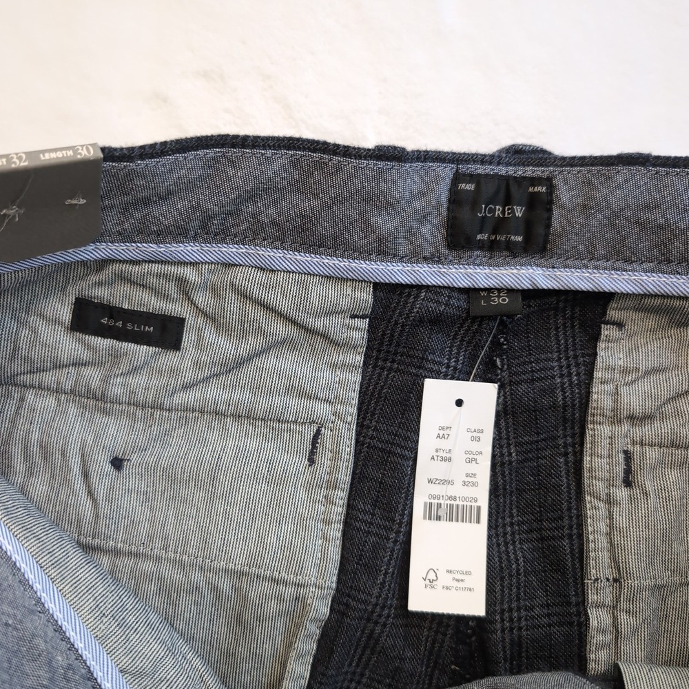 New J Crew 484 Slim Fit Pants Mens 32x30 Grey Glen Plaid Stretch Cotton Trousers - Picture 5 of 9